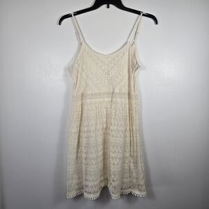 Others Follow Crochet Lace Eyelet Cream Boho Prairie Dress Size Large